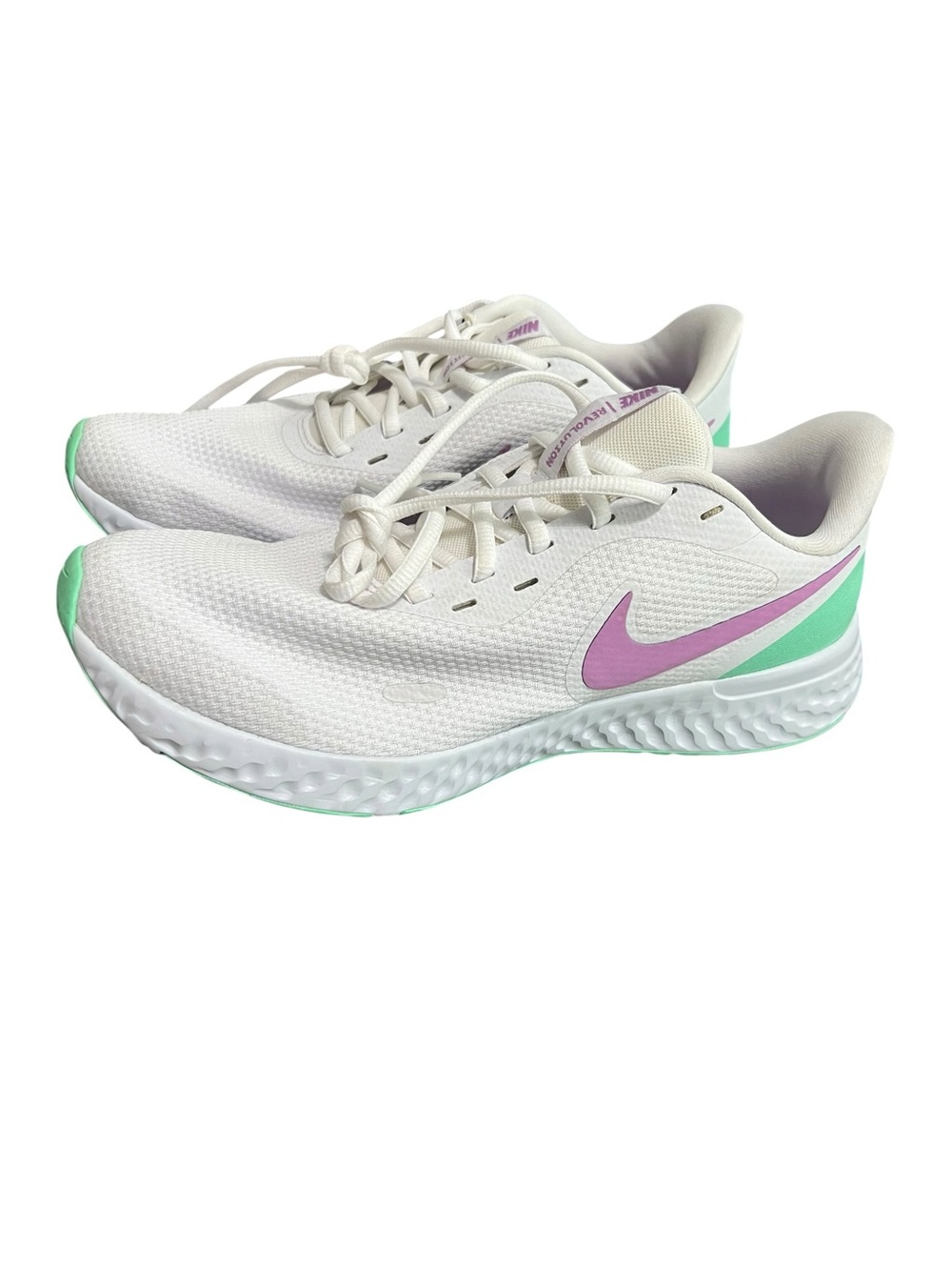 Nike Revolution Women's White Running Sneakers w/Pink Swoosh & Mint Trim Size 10